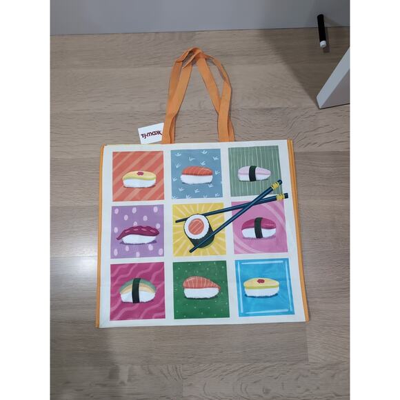 Sushi Nigri Orange Collage Shopping Bag Reusable Large Tote Gift TJMaxx New - Picture 2 of 12
